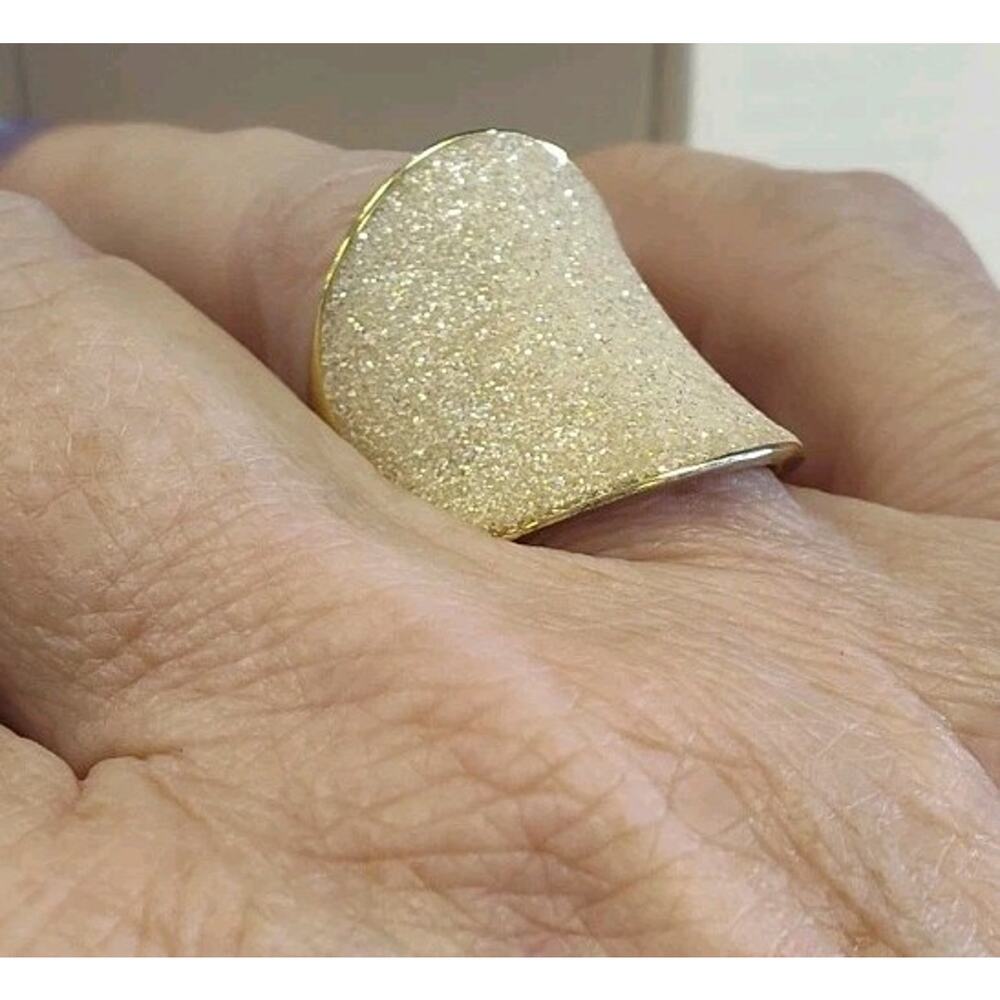 14 KT Gold Vermeil Yellow 0ver 24mm Sterling Silver 925 Glitter Ring Size 7.5